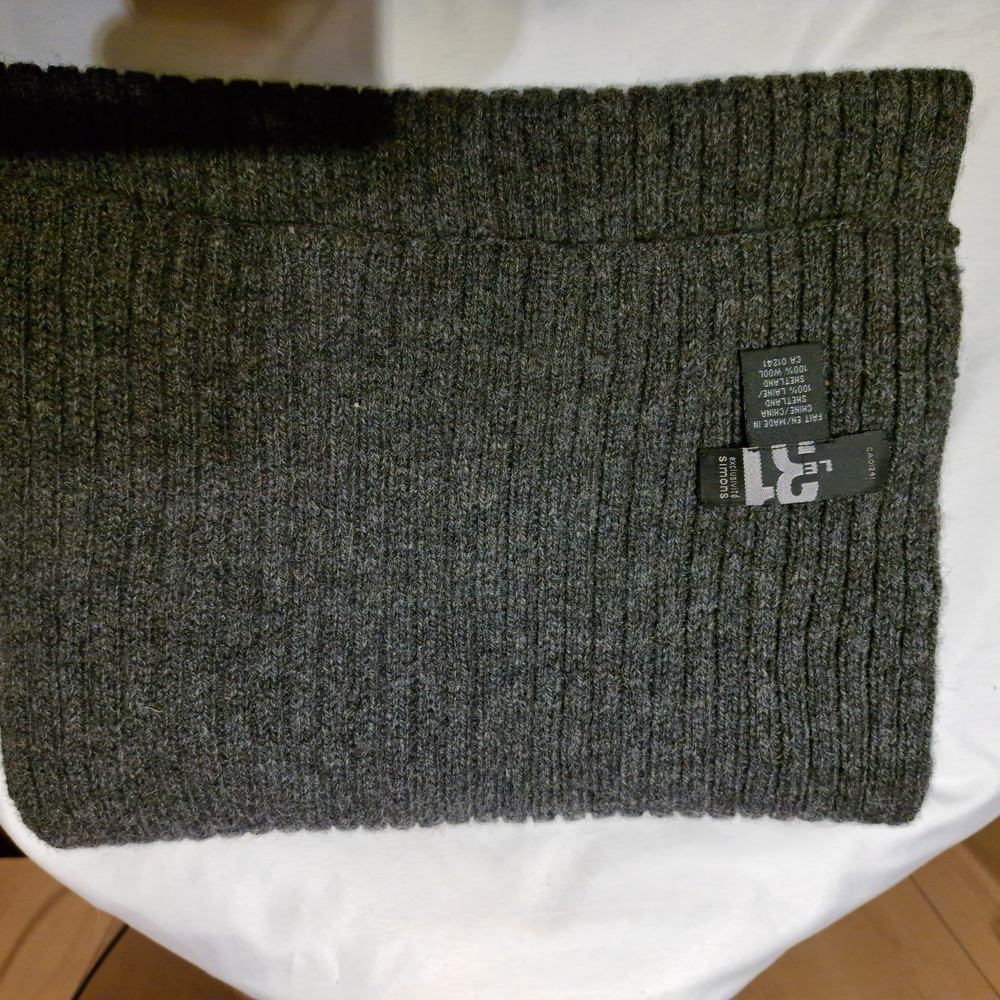Simons Dark Gray Ribbed Scarf 100%wool